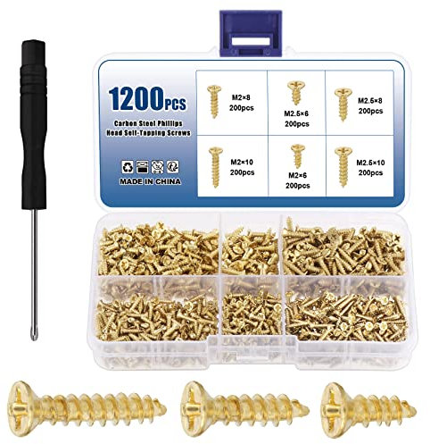 1200 Pièces Vis Autotaraudeuses, Petites Vis a Bois M2/M2.5 Jeu de Vis Autotaraudeuses, Tête Plate Croisée Petite Vis, Cruciforme Vis Multifonctionnel DIY Avec Boîte