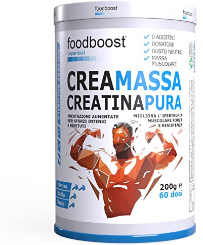 foodboost creatina monoidrata pura in polvere 200g - forza e resistenza durante attività fisica intensa, pre workout – ottima con proteine in polvere - marchio di fiducia italiano – 60 DOSI