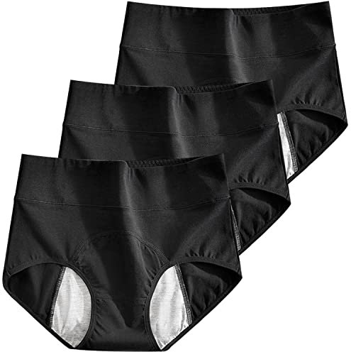 Avondii Perioden Unterwäsche High Waist 50s Baumwolle Menstruationsunterwäsche, Saugfähig, Waschbar, 3er Pack(schwarz, M)