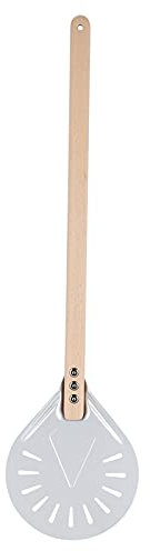 Pelle à Pizza Ronde, Pelle à Pizza Tournante en Alliage D'aluminium, Pelle à Pizza Perforée Antidérapante, Pagaie à Pizza en Métal Durable avec Manche en Bois de 60 Cm pour éviter(9 pouces)