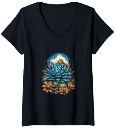 Damen Agave Titanota Royal Agave Kreide Agave Sukkulenten Pflanzen T-Shirt mit V-Ausschnitt