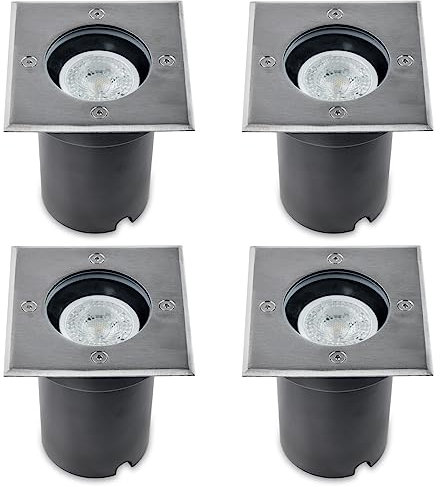 Lumiled 4er Set Bodeneinbauleuchten für GU10 - Bodenstrahler außen IP65 IK09 befahrbar eckig Silber Bodenleuchte außen Bodeneinbaustrahler Außenleuchte Wegeleuchte Gartenleuchte Bodenbeleuchtung