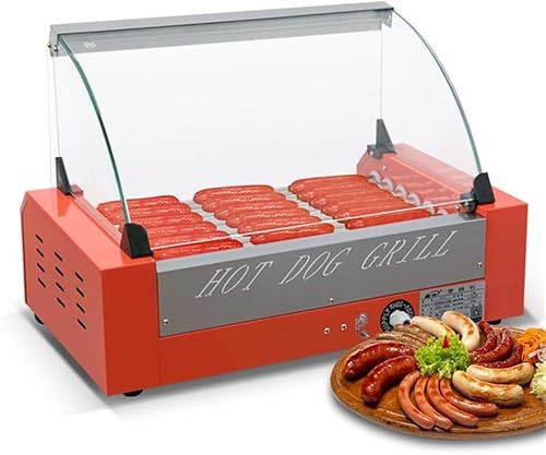 Maquina Perritos Calientes Máquina Comercial For Perros Calientes De 7 Rodillos Con Cubierta, Cocina Eléctrica For Perros Calientes, Material De Acero Inoxidable, Máquina Antiadherente For Cocinar A L