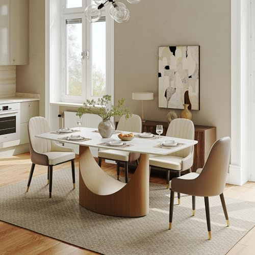 POVISON Esstisch weiß 160cm modern mit rechteckig Platte aus Sinterstein, Gestell aus Karbonstahl, Bronze Beine,Minimalistischer Esstisch,für 4 Personen,einfache Installation(ohne Stühle)