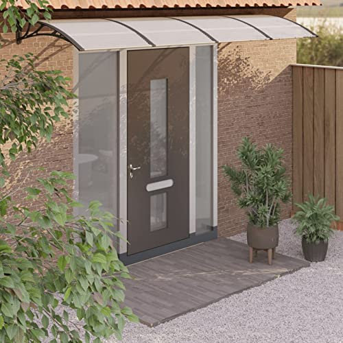 BaraSh Türvordach Schwarz 350x100 cm carbonat Trapezblech Grillpavillon Balkon Markise üBerdachung Terrasse Unterstand Regenschutz Balkon 153594
