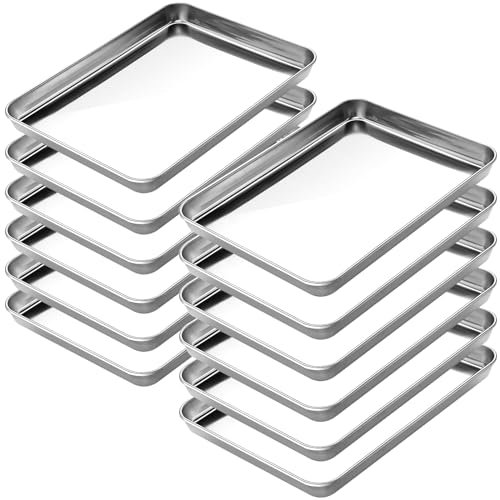 CEKEE Backblech-Set, 12 Stück, Edelstahl, 40,6 cm, Keksbleche zum Backen, Backblech, Pfanne, Toaster, Ofenblech, Gelee-Rollpfanne, verwindungsbeständig und robust, Größe 40,6 x 30,5 x 2,5 cm