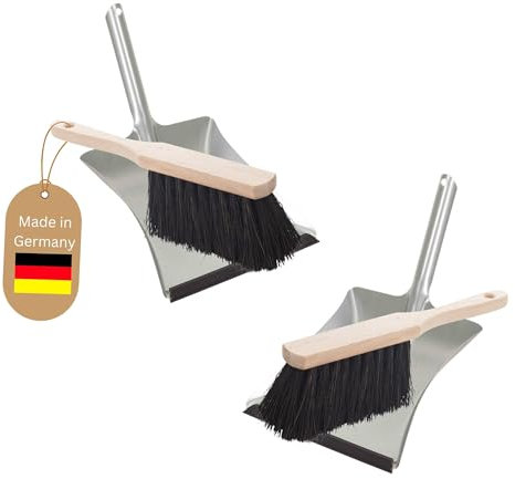 Novaliv 2X Kehrblech Set Kehrblechgarnitur Handfeger Arenga Borsten Kehrblech mit Gummilippe Silber verzinkt Kehrblechbesen zum Aufkehren Handkehrset Kehrblechset Kehrschaufel Feger und Kehrblech