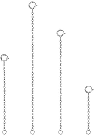 GLOBLELAND 4Pcs 925 Bracelet Extension Chain 925 Sterling Silver Necklace Extenders Bracelet Anklet Extension for Women Jewelry Making Chains (1, 2, 3, 4inch)