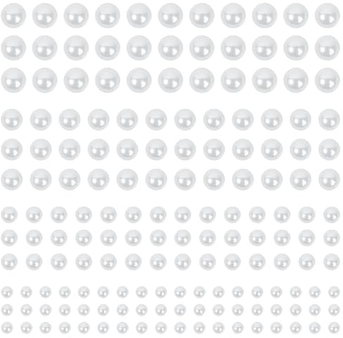 Buylorco 2000 Stück Selbstklebende Perlen-Aufkleber Pearl Stickers für Haare, Gesicht, Make-up, Augen, Nägel, Basteln, 3mm, 4mm, 5mm, 6mm (WhITE)