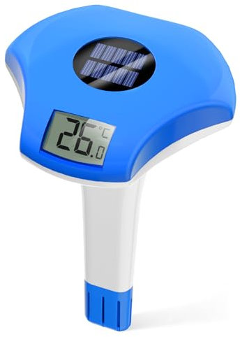 BALDR Thermometre Piscine flottant, à énergie solaire, étanche IPX8, convient pour piscine/jacuzzi/source d'eau chaude/aquarium (bleu profond)