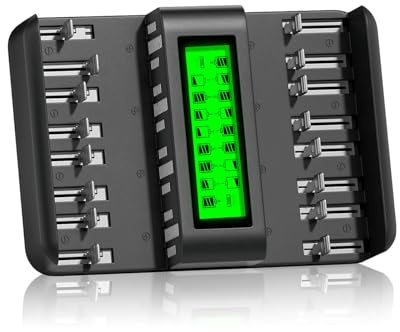 CITYORK 16 Bay Rechargeable Battery Charger Smart LCD Display for 1.2V AA AAA C D Ni-MH Ni-CD Rechargeable Batteries, AA AAA Battery Charger with AC Wall Adapter
