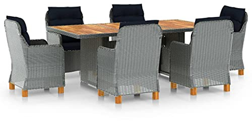 QZZCED Ensemble de meubles de jardin, de balcon, de terrasse, 7 pièces, avec coussins en polyrotin, gris clair, pour jardins, terrasses, balcons