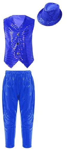 Linjinx Fille Garçon Déguisement Disco Des Années 70s 80s à Paillette Ensemble Uniforme de Cowgirl Tenue de Danse Jazz Tango Ballet Costume Halloween Carnaval Bleu royal 2-3 ans