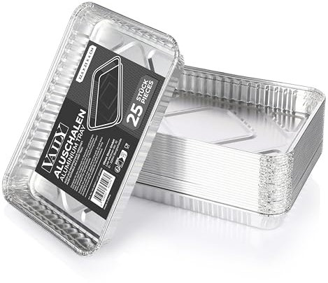Vaily Alu Tropfschalen Groß 25er Pack - Veggie Aluschalen Grillschalen - Zubehör für Gasgrill, Kohlegrill & Elektrogrill als Fettauffangschale - 32,5 x 23 cm