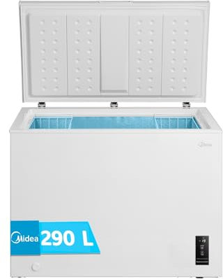 MIDEA Arcon Congelador Pequeño Horizontal de 290L, Motor Inverter, Control Electrónico de Temperatura, Tecnologia D-TYPE Tube, Cestas con Asa, Easy Move, Silencioso 39dBA, Bajo Consumo, Blanco