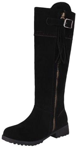 rismart Stivali Al Ginocchio Donna Punta Rotonda Tacco Grosso Zip laterale Stivali Lunghi Scarpe Autunno Inverno Nero,39