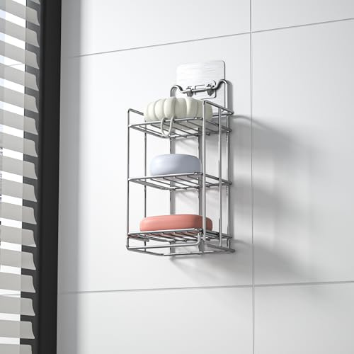 Bernkot Seifenhalter mit 3 Ebenen, Seifenschale aus Edelstahl 304 für Badezimmer, abnehmbares Schwammregal für die Küchenspüle (Silber)