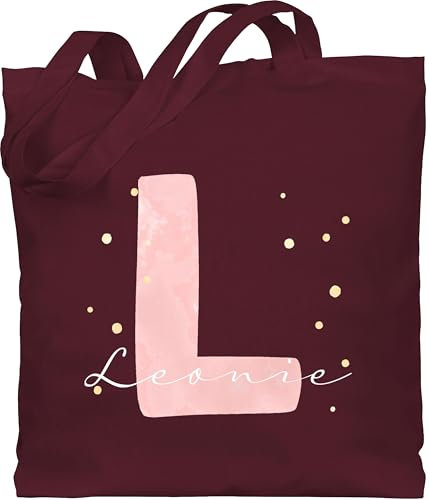 Baumwolltasche - Initialbuchstabe und Name personalisierbar | Einzigartiges Geschenk mit Initialen | Anfangsbuchstabe individuell kombinierbar - Unisize - Bordeauxrot - namens geschenke buchstaben l