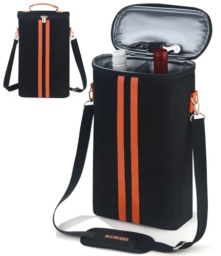 BLUBYEES Bolsa térmica acolchada 900D Oxford para 2 botellas – Bolsa a prueba de fugas ideal para viajes, picnics, playa y fiestas – Regalo para amantes del vino