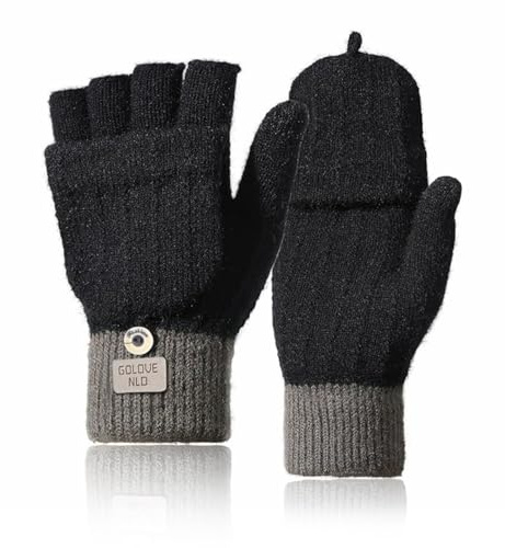 flintronic Gants d'Hiver Demi-Doigts, Mitaines sans doigts, Gants Extensibles Chauds pour Hommes Femmes, Tricot Mitaine Convertibles à Deux Formes pour Ski Vélo Conduite Sport Outdoor