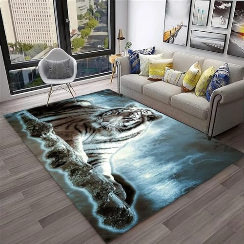 Bettvorleger 3D-Illusionsteppich Kleiner Teppich Wildtier-Tiger Teppich,Schlafzimmerteppich,Jungenteppiche Für Schlafzimmer,Wohnzimmerteppich 100 X 150 cm - Leicht Zu Reinigen-3739058634
