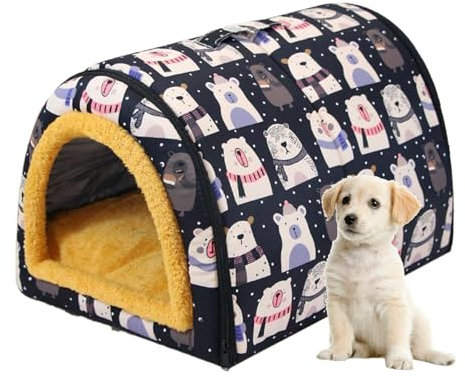 Hundehöhle Bett Haus – Welpenhöhle Warmhöhle Schlafnest Bett – Wasserabweisendes Haustierhaus Höhle mit abnehmbarem Kissen für kleine, mittelgroße und große Hunde und Katzen