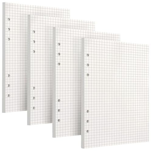 Febbya A5 Ringbuch Nachfüllpapier Kariert,4er Set 180 Blatt (6-Fach Gelocht) für Nachfüllbare Notizbücher | DIN A6 Trennblütter & Kalendereinlagen | Augenschonend, Hochwertiges 100g Papier