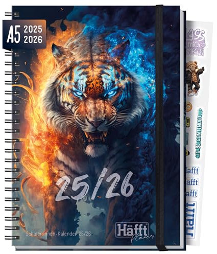 Häfft® Planer Premium A5 2025/2026 - Hardcover Schülerkalender mit Anti-Langeweile-Garantie Wild Tiger - nachhaltig & klimafreundlich