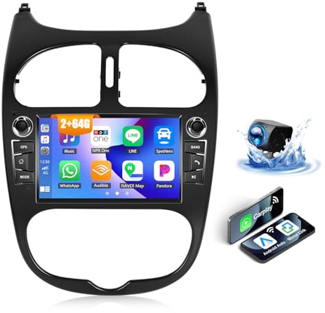 OiLiehu 2+64G Android 13 2 DIN 7 IPS Pantalla Autoradio para Peugeot 206/Peugeot 206CC/Citroen C2 2002-2010 Autoradio con Bluetooth WiFi GPS Mirror Link FM RDS SWC EQ + Cámara Marcha Atras