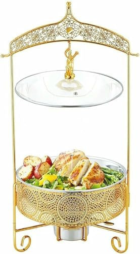 SGKOMN Buffet Server And Heater - Piatto da Buffet con Coperchio, Impostazione per Buffet Hotpot, Scaldavivande per Buffet di Feste, Scaldavivande da Tavolo. Scaldavivande (Glass Lid-4L)