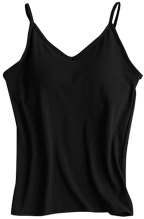 Canotta con reggiseno integrato, con spalline sottili, top sportivo, scollo a V, senza maniche, leggera, comoda, senza ferretto, top estivo, per il tempo libero, canottiere e camicie da donna, Nero