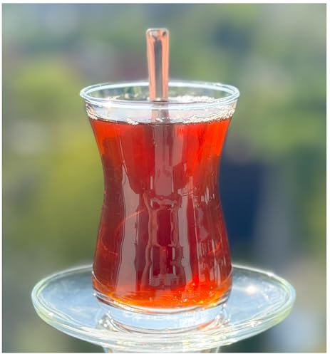 Topkapi Service à thé turc Yaprak-Sultan de 18 pièces pour 6 personnes - 6 verres à thé, 6 soucoupes ovales et 6 cuillères à café - Kit complet - Emballage sûr - Pour 6 personnes