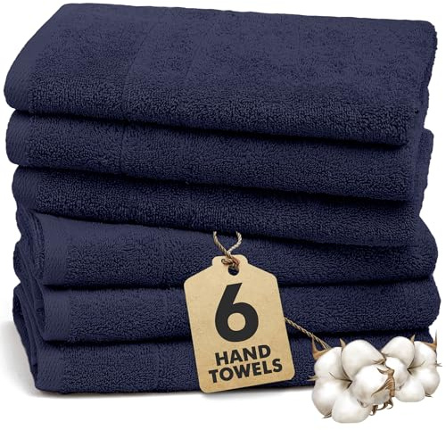 Novo Home Hand Towels for Bathroom – 550 GSM 100% Cotton Soft & Absorbent – Pack of 6 Small Towel (50x85cm) – Quick Dry Luxury Cotton Hand Towels – Navy Blue