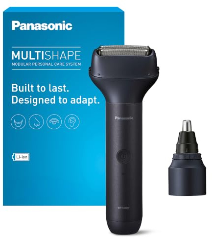 Panasonic XSHAPE JUNIOR MULTISHAPE Modulares Körperpflegesystem, Hauptgerät für MULTISHAPE-System, Nasen-/Ohren-/Augenbrauentrimmer, 3-Klingen-Scherkopf mit Li-Ionen-Akku, Schwarz