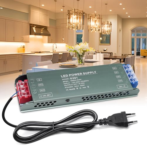 BRIMETI LED Trafo 24V Netzteil 200W 8.3A Treibe Schaltnetzteil Transformator AC 230V auf DC 24V Mit Stecker Schaltnetzteil, Kompakter Extrem Dünner Konstantspannung Niedervolttrafo Für LED Streifen