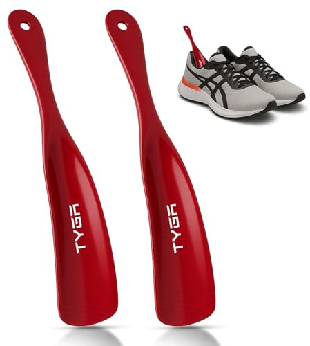 TYGA 19cm Flexible Plastic Shoe Horns, Red, Pack of 2