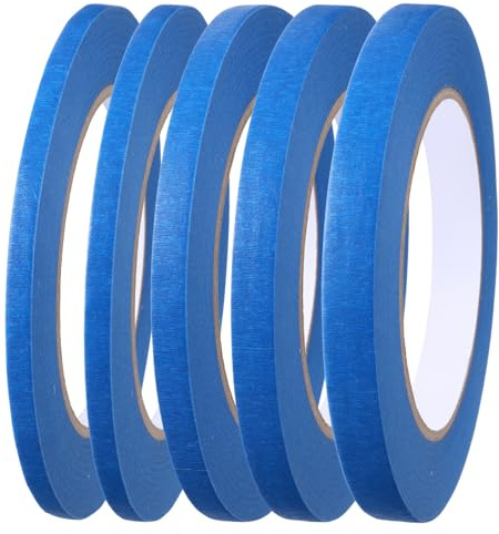 LXUEJIE 5 Rollen Fineline Tape, 6/8/10/12mm Masking Tape 4 Breiten Kreppband mit Feiner Linie Abklebeband Maler Zierstreifenband für Auto Schule Büro Heimwerkerprojekte