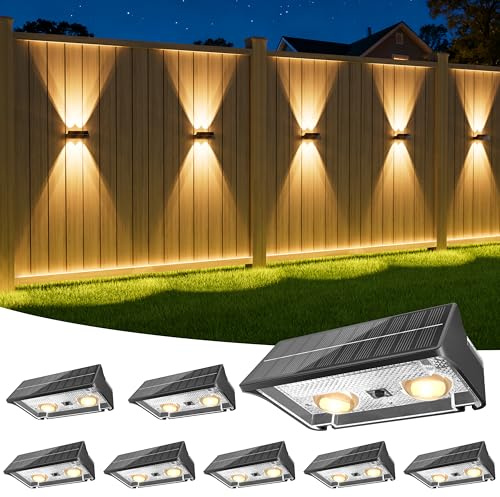 NIORSUN Lampada Solare da Esterno, 8 Pezzi, Leggero Su e Giù, Impermeabili IP65, 3000K/4000K/6500K + RGB, Applique da Esterno Solare per Parete, Terrazza, Giardino, Garage, Recinzione（Nero）