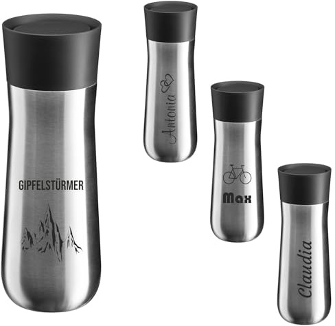 WMF Isolierbecher Impulse mit persönlicher Gravur – Thermobecher 350 ml, 360°-Trinköffnung, Kaffeebecher to go, silber (stainless steel)