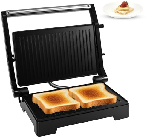 kisidus Sandwichera Eléctrica con Placas Grill, Plancha Cocina 3 en 1 Grill, Tostadora, Press, Plancha para Panini, Carne, Pescado, Parilla Eléctrica Antiadherente Multiusos 1000W