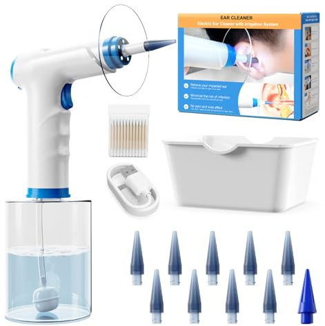 KAUGIC Electric Ear Wax Removal - Water Powered Ear Cleaner Kit with Cotton Swabs, Safe & Effective Earwax Remover, 4 Cleaning Modes, 10 Ear Tips & Water Catch Basin