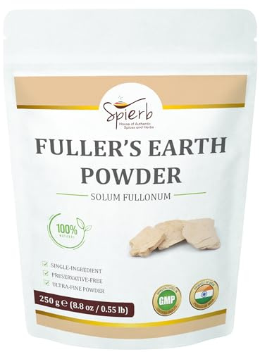 Spierb Terre à Foulon (Multani Mitti) 250 g – Poudre d’Argile Naturelle Ultra-Fine, Masque Visage Purifiant, Masque Boue, 100% Pure Multani Mitti