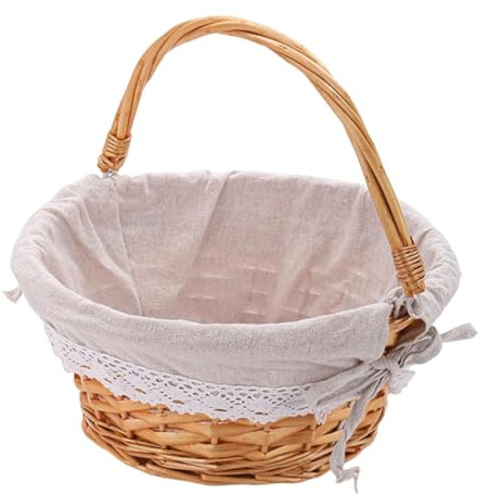 MagiDeal Panier de Rangement pour Pique-Nique en rotin tissé à la Main, Forme Circulaire, Robuste, pour Pâques, Accessoire avec Doublure en Lin, Size L Light Brown