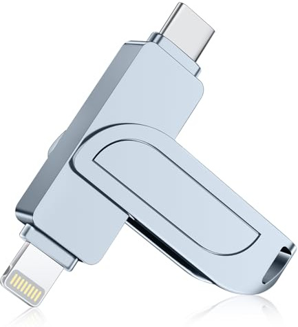 Gaulau Pendrive 128GB para iPhone Apple Autorizada,Memoria USB C 180MB/s con MFi Lightning, Backup con IA Fotos y Videos,Memoria USB Externo para iPhone/iPad/OTG-Android/Mac/PC,Gris