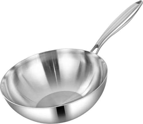 JosuE 5 Ply Clad Stainless Steel Wok Pan Skillets for Induction Ceramic and Gas Cooktops Stir Fry Pans with Superior Heat Distribution and Durability,20cm