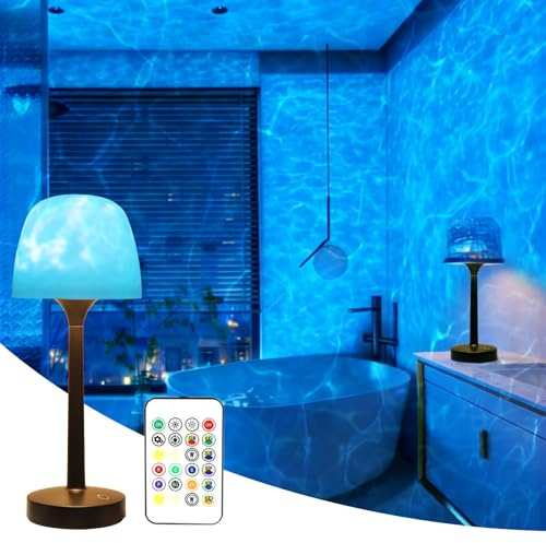 Waterproof Shower Lamp Cordless, Rechargeable Shower Light with 16 Color Ocean Wave Lights Projector, Rechargeable Bathroom Lamp with Touch & Remote Control,Spa-Like Mood Light for Bathtub/Shower