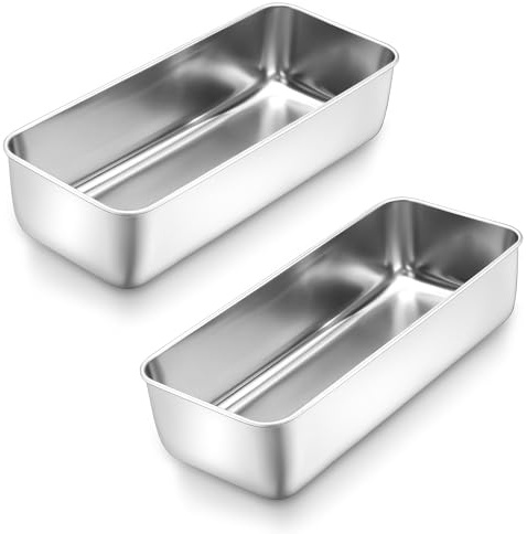 Herogo Loaf Tin Set of 2, Stainless Steel 3lb Cake Tin Baking Loaf Pan, Large Metal Baking Bread Mould for Banana Bread/Lasagna/Toast/Pie, 31.5 * 13.6 * 7.5cm, Non-Toxic, Dishwasher Safe