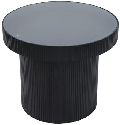 SVITA Miguel Beistelltisch mit Glas Coffeetable Couchtisch klein rund Sofatisch Schwarz/Schwarz 59 x 45 cm (ø x H)