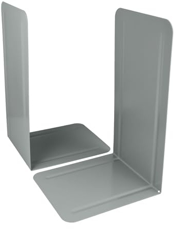 Westcott bokstöd grå (2-pack) | metall 130 x 240 x 140 mm | Stabil bokhållare för böcker eller mappar | robust bokstativ med 1,0 mm materialtjocklek för kontor och hushåll | E-10243 00