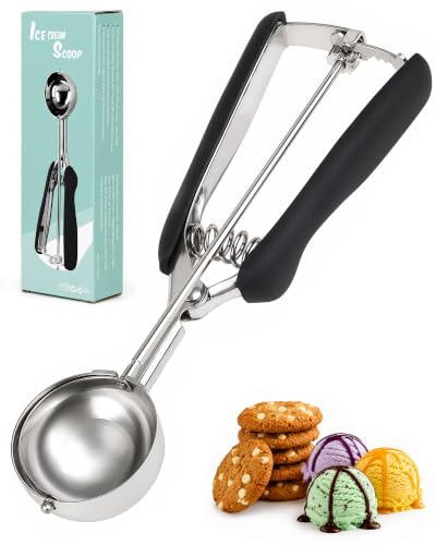Huglux 5 cm Cuchara Helado Acero 304 Mango Antideslizante Multiuso | Cuchara Helado Acero 304, 45 ml, Porciones Uniformes, Mango Antideslizante, Liberación Fácil, Uso Multifuncional En Cocina.